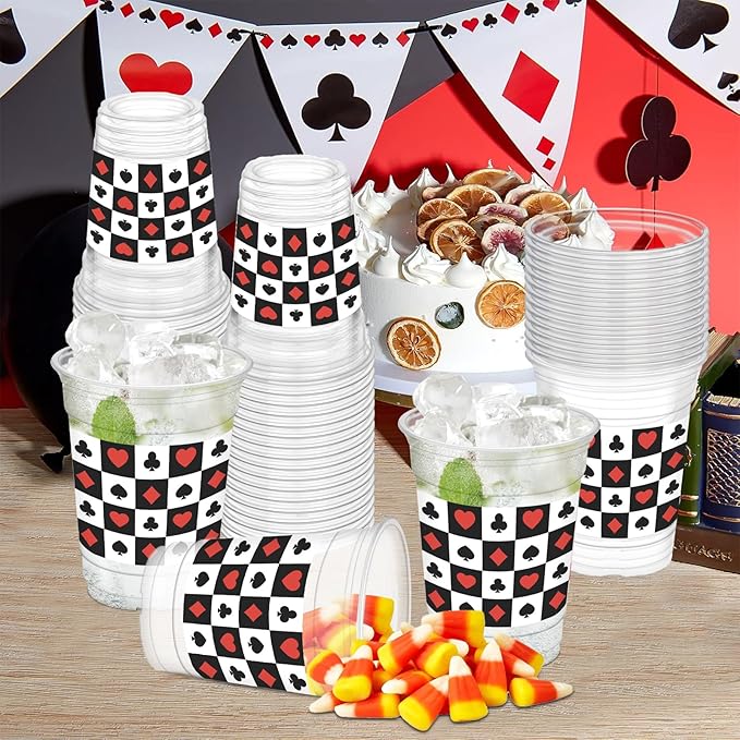50 Pcs Casino Party Cups 12oz Poker Theme Cups for Poker Game Party