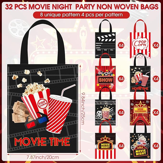32 Pcs Movie Night Party Favor Bags Movie Theater Non Woven Treat