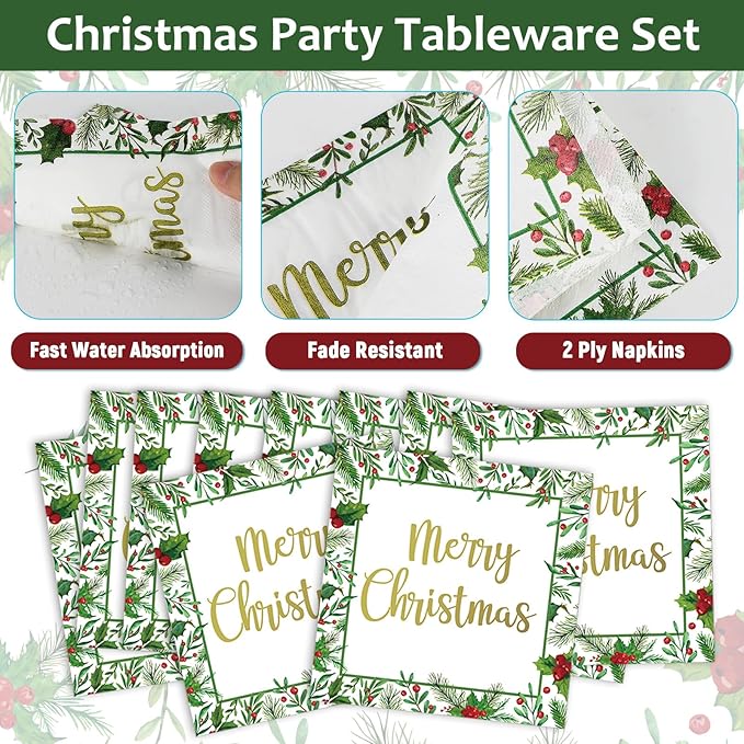 96PCS Christmas Paper Plates and Napkins Set Christmas Party