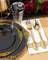 Nervure 350PCS Black Plastic Plates - Black Plastic Dinnerware Sets
