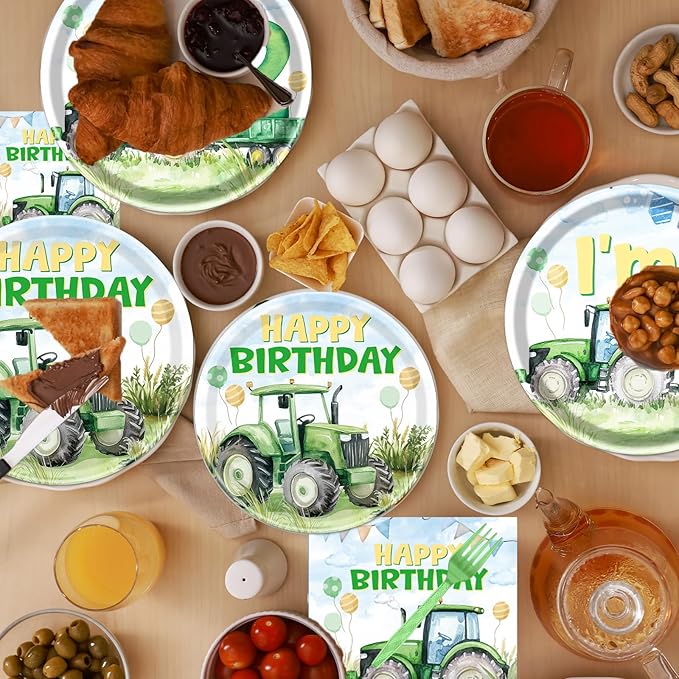 Tractor 2nd Birthday Decorations Supplies 96PCS Tractor Party Plates
