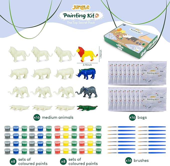 Safari Party Favors for Kids Painting Kit Pack 16 Jungle Goodie Bags