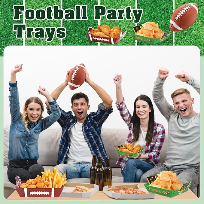 50Pcs Football Party Supplies 5lb Football Food Plates Paper Trays
