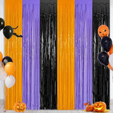 2 Pack Halloween Backdrop, 3.28 FT x 7.05 FT Foil Fringe Curtains,