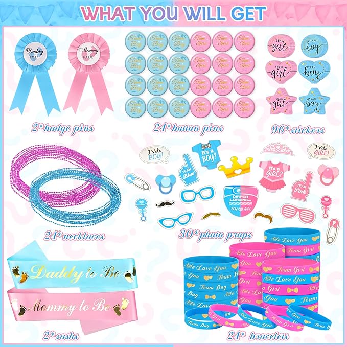 Bluegogo 202 Pcs Baby Gender Reveal Party Supplies Favors Boy or