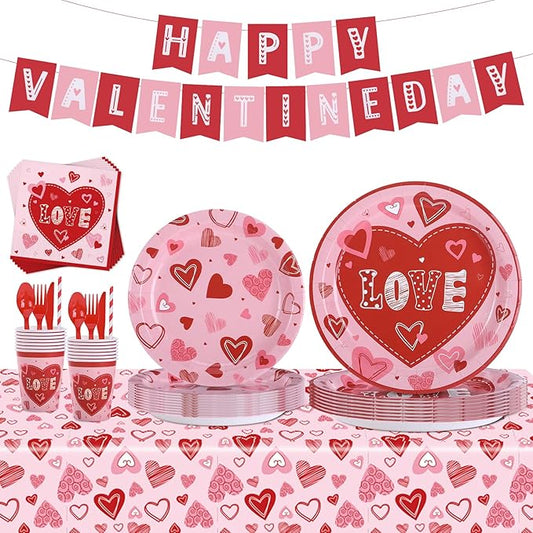 Valentine's Day Heart Love Disposable Tableware Set 194 Pcs Serves