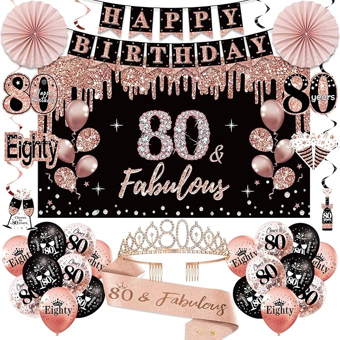 80th Birthday Decorations for Women 33pcs 80th Birthday Crown and