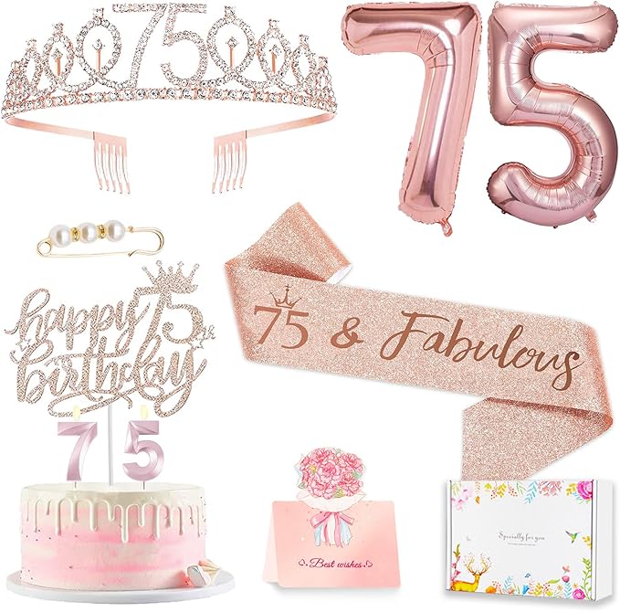 75th Birthday Gifts Decorations for Women Including 75 year old Cake