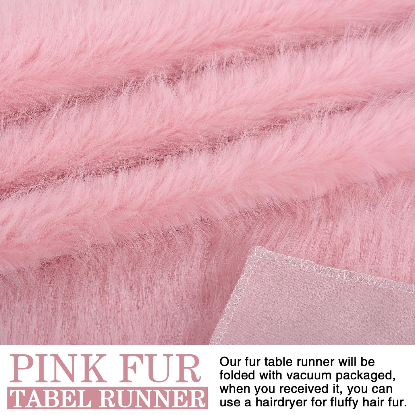yuboo Pink Fur Table Runner 72 inches, Fluffy Pink Preppy Girly