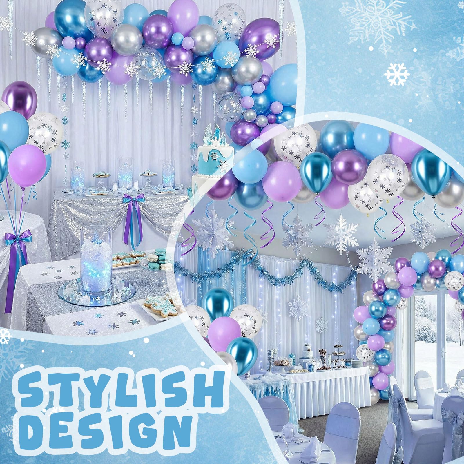 Civaner 48 Pcs Snowflake Balloons Bulk 12 Inches Pastel Blue Metallic