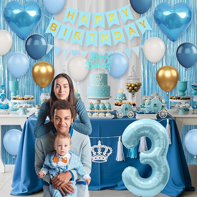 3rd Birthday Decorations Blue White Gold 3rd Birthday Balloons with