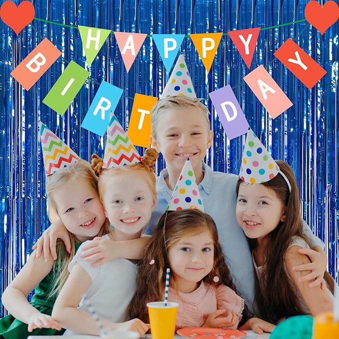 5 Pack Foil Curtain Backdrop Blue Metallic Tinsel Foil Fringe