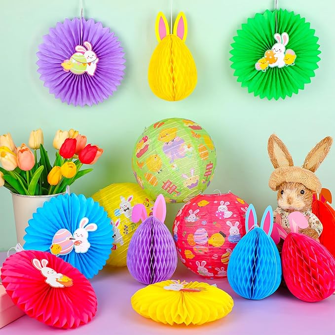 18 Pcs Easter Party Decoration Easter Honeycomb Decorations Hanging