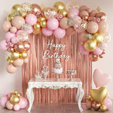 157PCS Rose Gold Balloon Garland Arch Kit with Fringe Curtain for