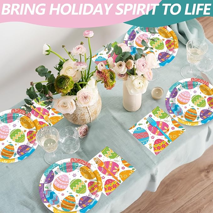 100 Pcs Easter Egg Tableware Party Supplies Set Serves 25 Disposable