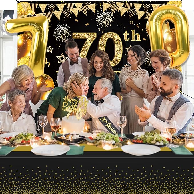 70th Birthday Decorations Men Women with 70th Birthday Banner Black
