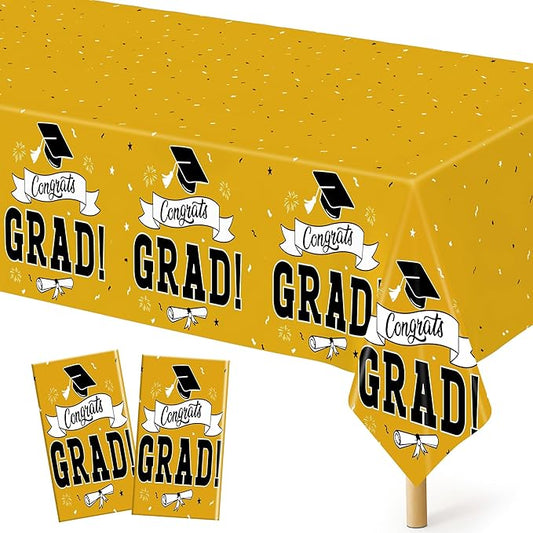 2 PCS 2026 Graduation Table Decorations, 108" X 54" Yellow Plastic