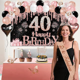 40th Birthday Decorations Women 49pcs Black Rose Gold Black Happy