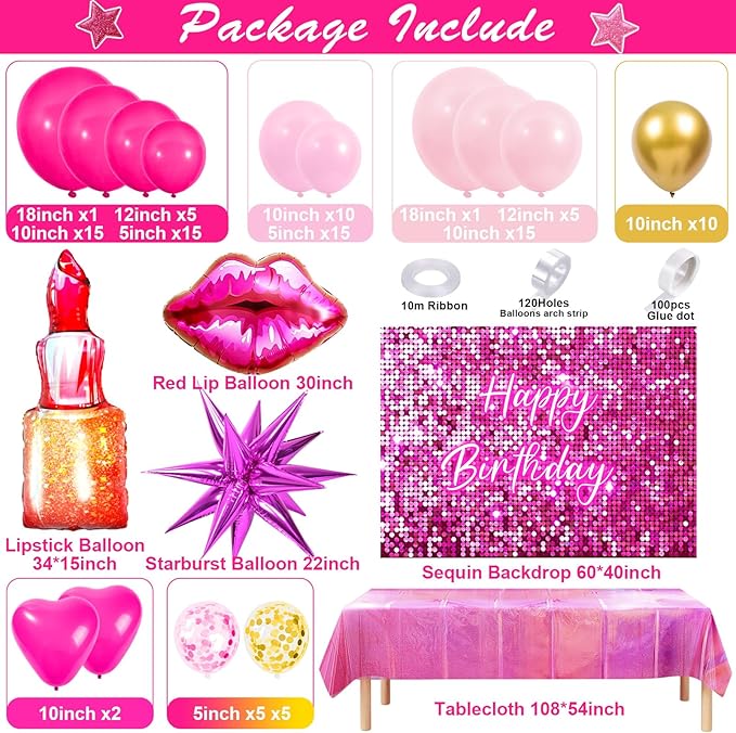 Winrayk Hot Pink Birthday Decorations for Girls Women, Pink Balloon