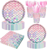 168 Pcs Mermaid Birthday Party Decorations Plates Set for 24 Guests
