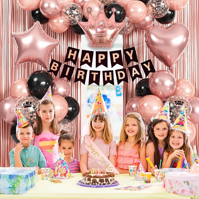 Rose Gold Birthday Decorations Black & Rose Gold Balloons Happy