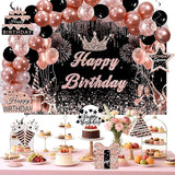 Rose Gold Birthday Decor Kit for Girls Women Backdrop Sparkle Crown