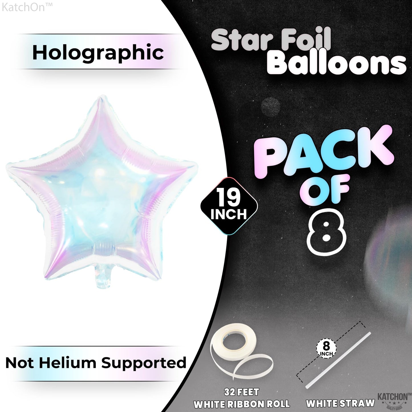 KatchOn, Transparent Iridescent Star Balloons - Big 19 Inch, Pack of 8