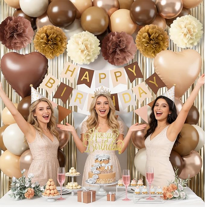 Brown Birthday Decorations Tan Beige Cream Neutral Boho Balloons
