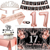17th Birthday Decorations for Teen Girls Black Rose Gold Party Kit