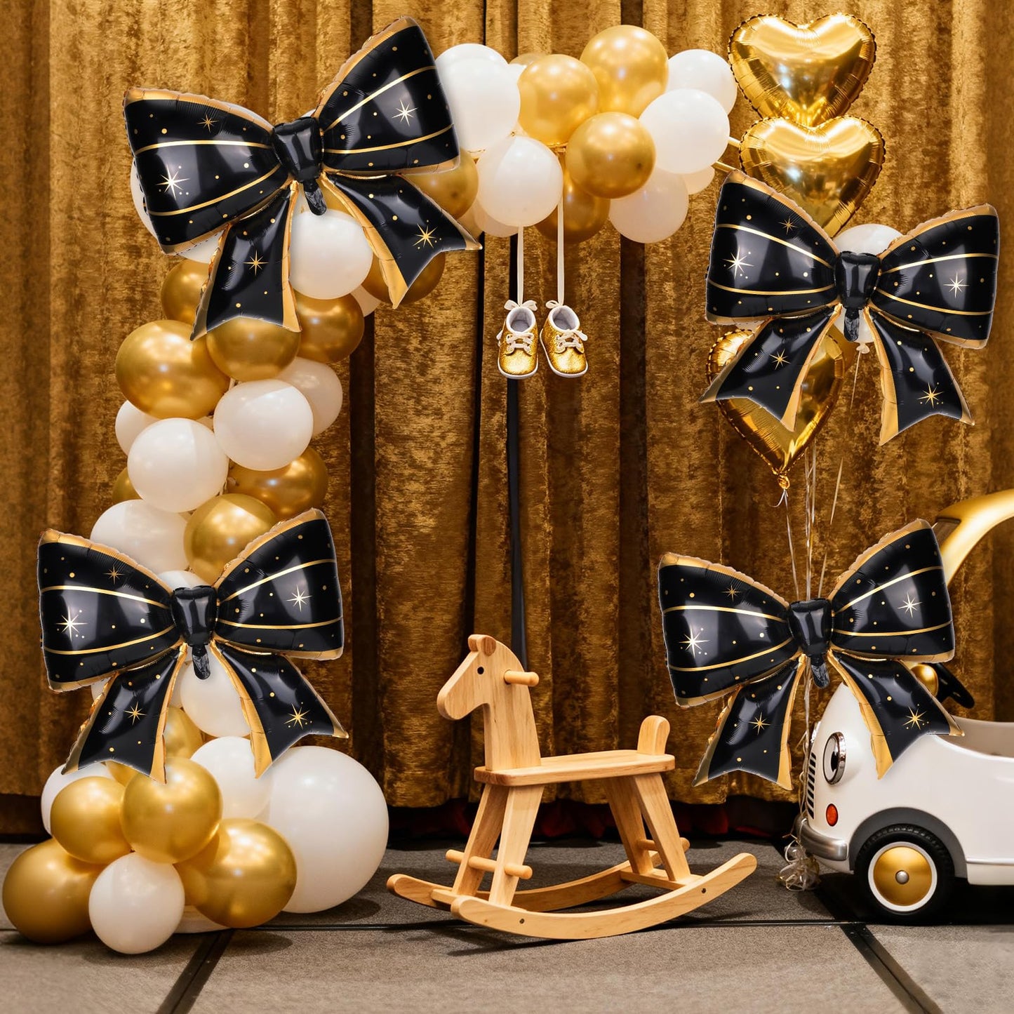 4Pcs Giant Bow Balloons, 97.5cm/38in Big Elegant Coquette Theme Star D