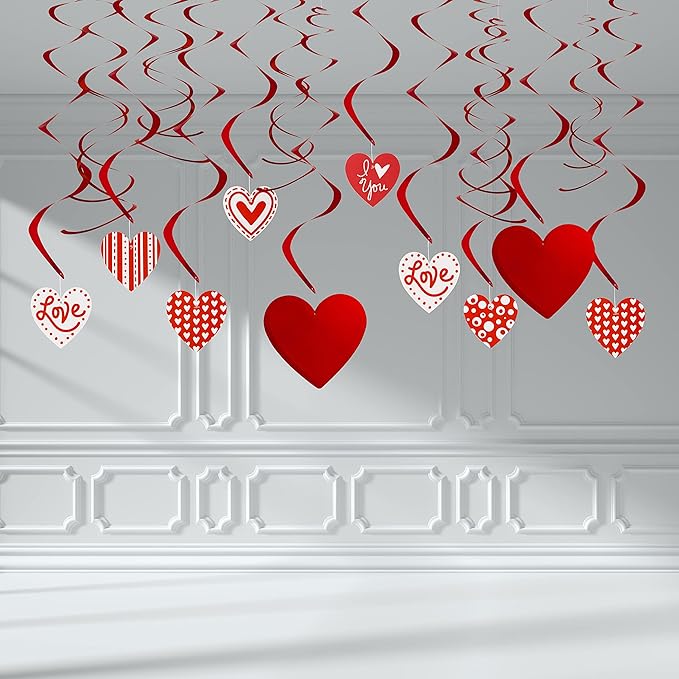 31 Pcs Valentines Day Swirl String Cutout Decoration Kit with Banner