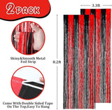 Voircoloria 2 Pack 3.3x8.2 Feet Red and Black Foil Fringe Backdrop