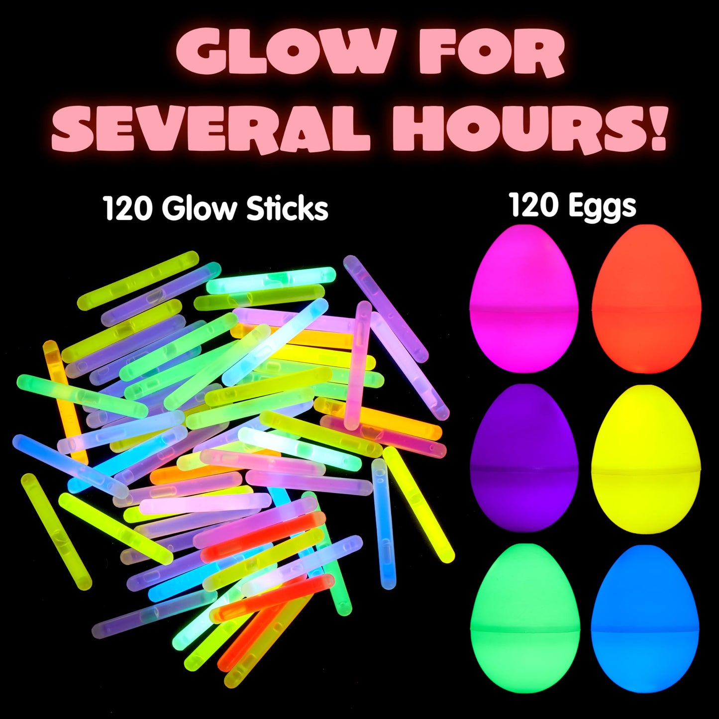 JOYIN 72 Pcs Easter Eggs with 72 Mini Glow Sticks for Kids