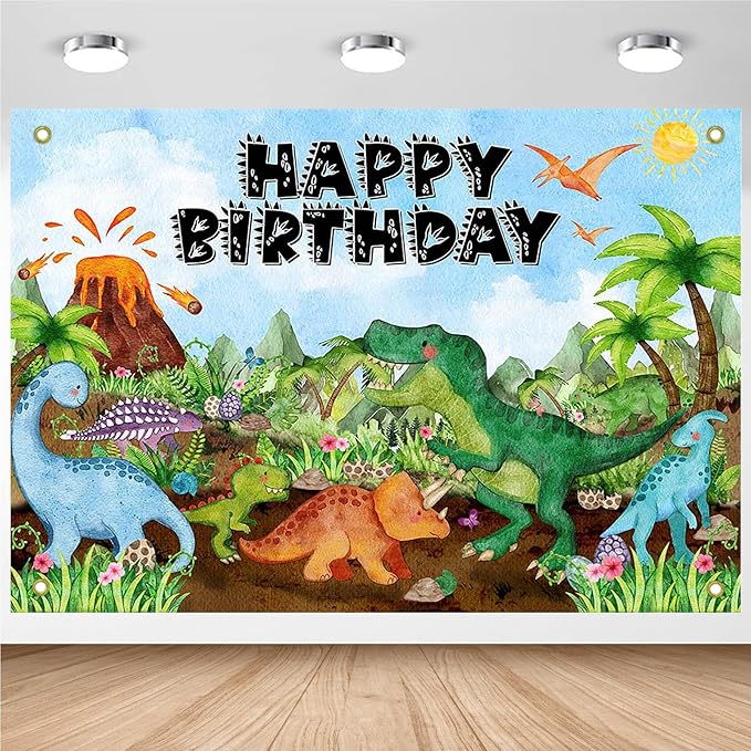 Avezano Dinosaur Birthday Banner for Kids Watercolor Dinosaur Happy