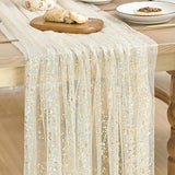 Artoid Mode Beige Gold Gauze Table Runner 59x120 Inch 10FT, Glitter