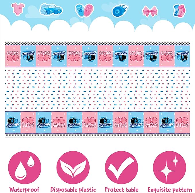 3Pcs Burnouts or Bows Gender Reveal Tablecloth Boy or Girl Plastic