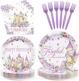 96Pcs Princess Birthday Party Supplies Purple Tower Castle Party