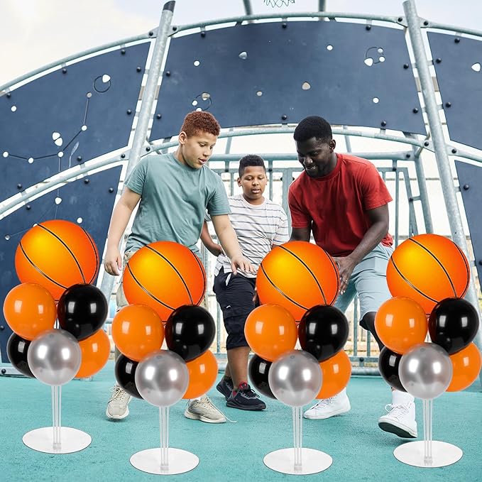 4 Sets Basketball Party Balloons Stand Kit with Basketball Foil