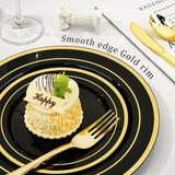 BESTVIP 600PCS Black Gold Dinnerware Set for 100 Guests, Plastic