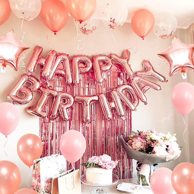 52 Pcs Rose Gold Birthday Decorations Rose Gold Balloons Happy