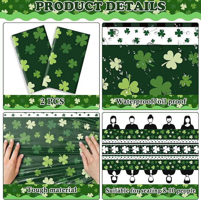 OHOME St Patricks Day Decorations - 2 PCS Shamrock Tablecloth | St