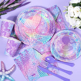 Purple Mermaid Party Tableware Supplies 168PCS Mermaid Plates