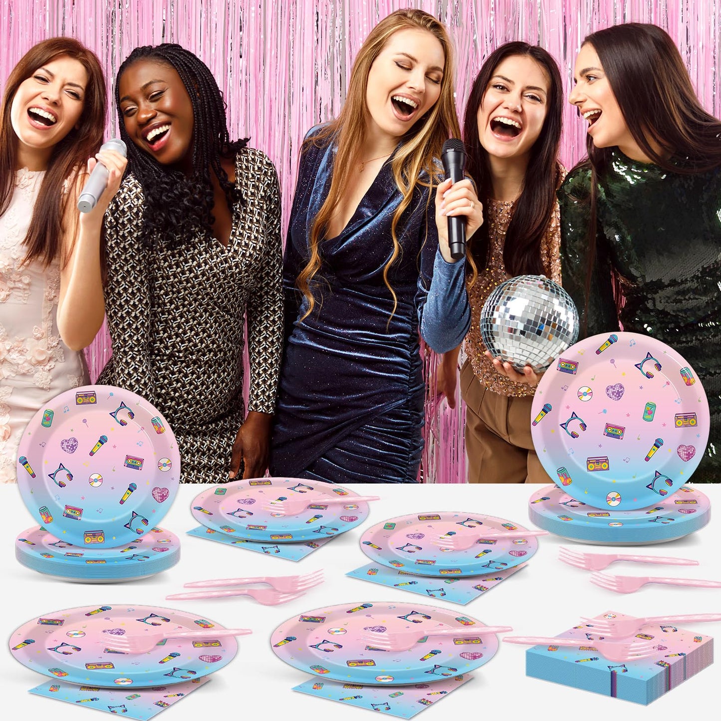 96pcs Kpop Paper Plates and Napkins Animations Theme Birthday Party
