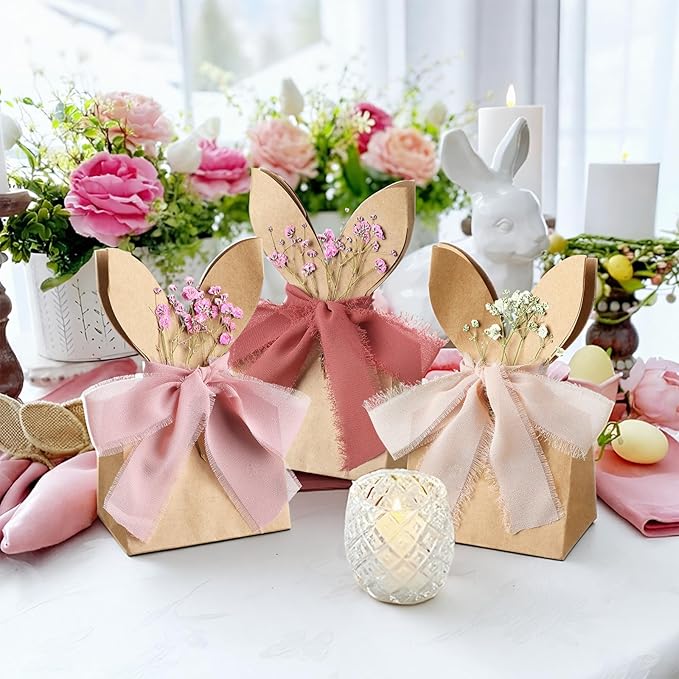 Affrolling 24 Set Boho Bow Easter Bunny Party Favor Bags DIY Bunny #5