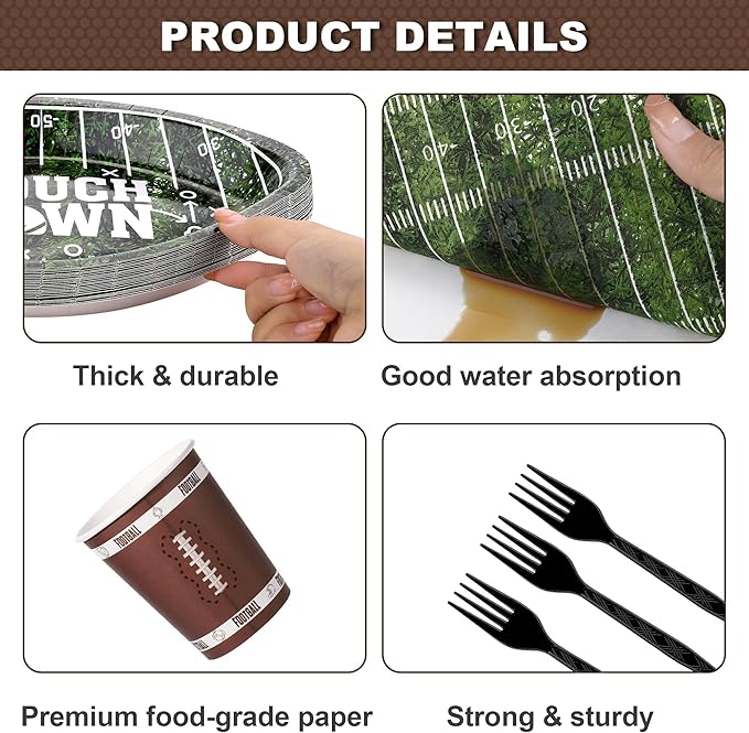 144 Pieces Football Party Decorations Disposable Football Tableware