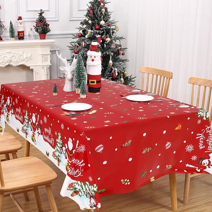 3PCS Christmas Tablecloth Red Rectangular Plastic Christmas