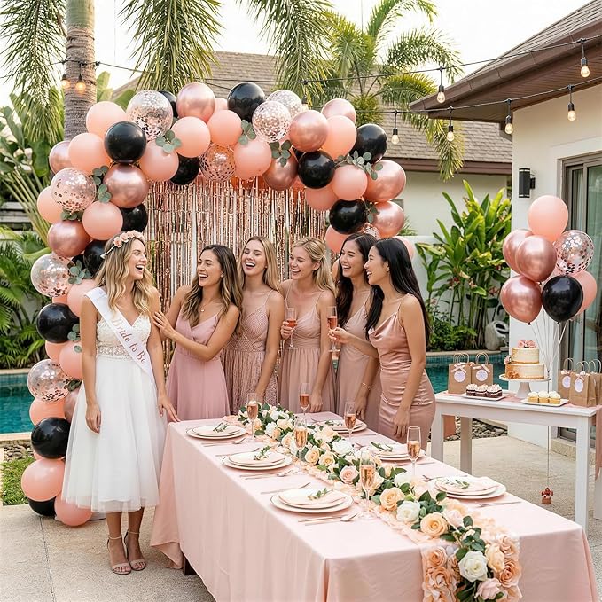 HILAVO Rose Gold and Black Balloons, 12Inch Metallic Rose Gold and
