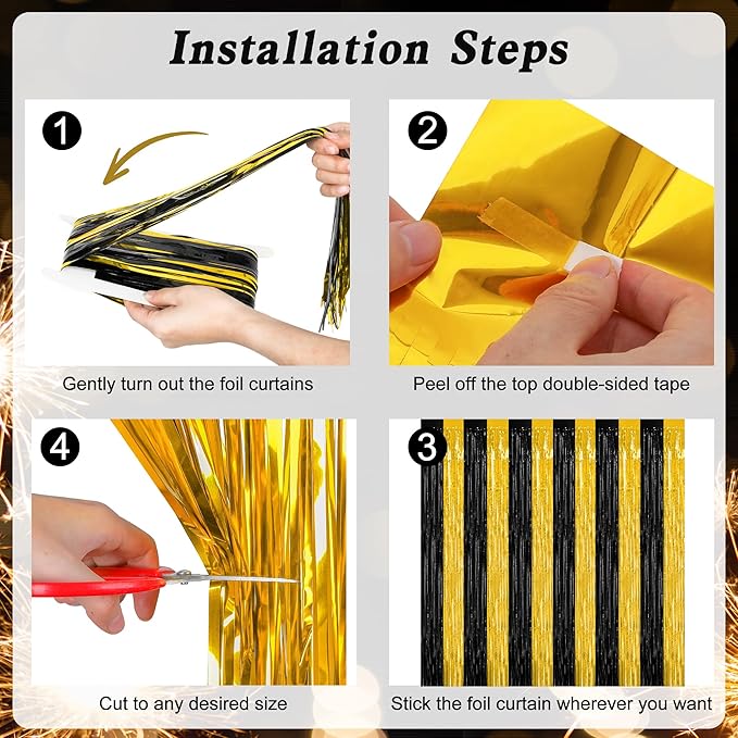 2 Pack Graduation Backdrop, 3.28 FT x 7.05 FT Black and Gold Foil