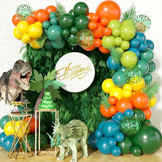 Jungle Themed Balloon Garland Arch Kit Sage Green Orange Yellow