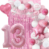 13th Birthday Decorations for Girls Pink Number 13 Balloon Bow